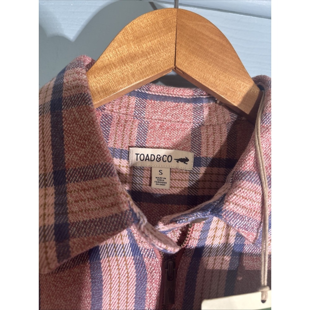 TOAD & CO - NEW w TAG - Womens S Pullover 1/4 Zip BODIE‎ Flannel Shirt Pink - Picture 3 of 14
